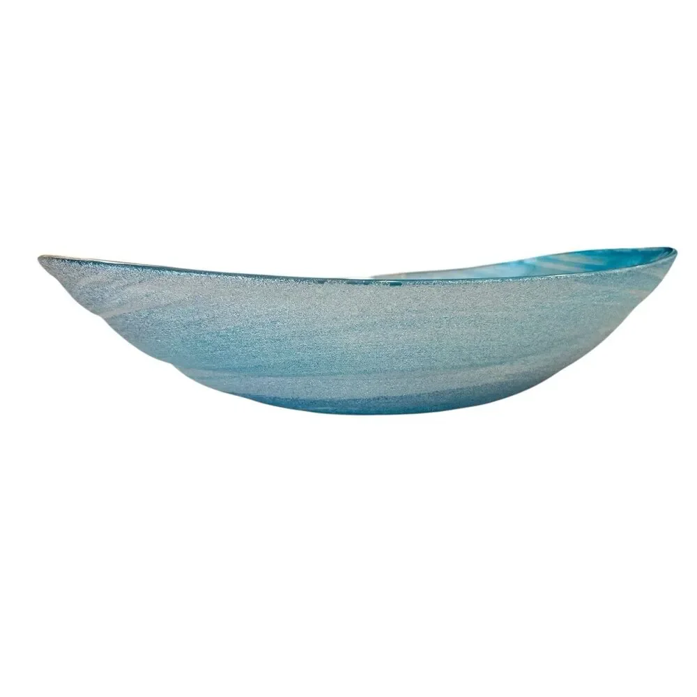 Vintage Dynasty Gallery Art Glass Bowl Blue Abalone Ocean Swirl Pier 1